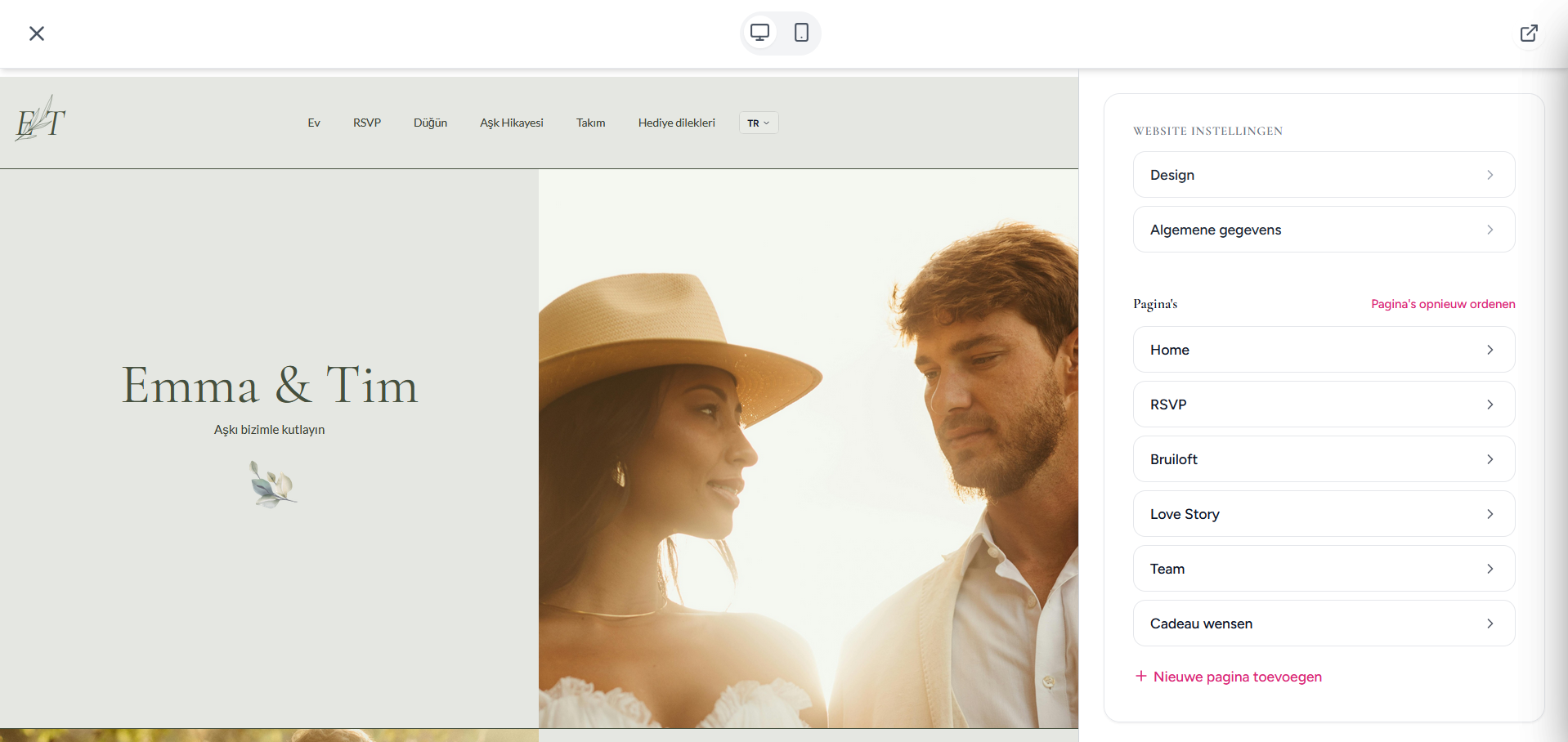 De Forever and Ever drag-and-drop editor voor trouwsites