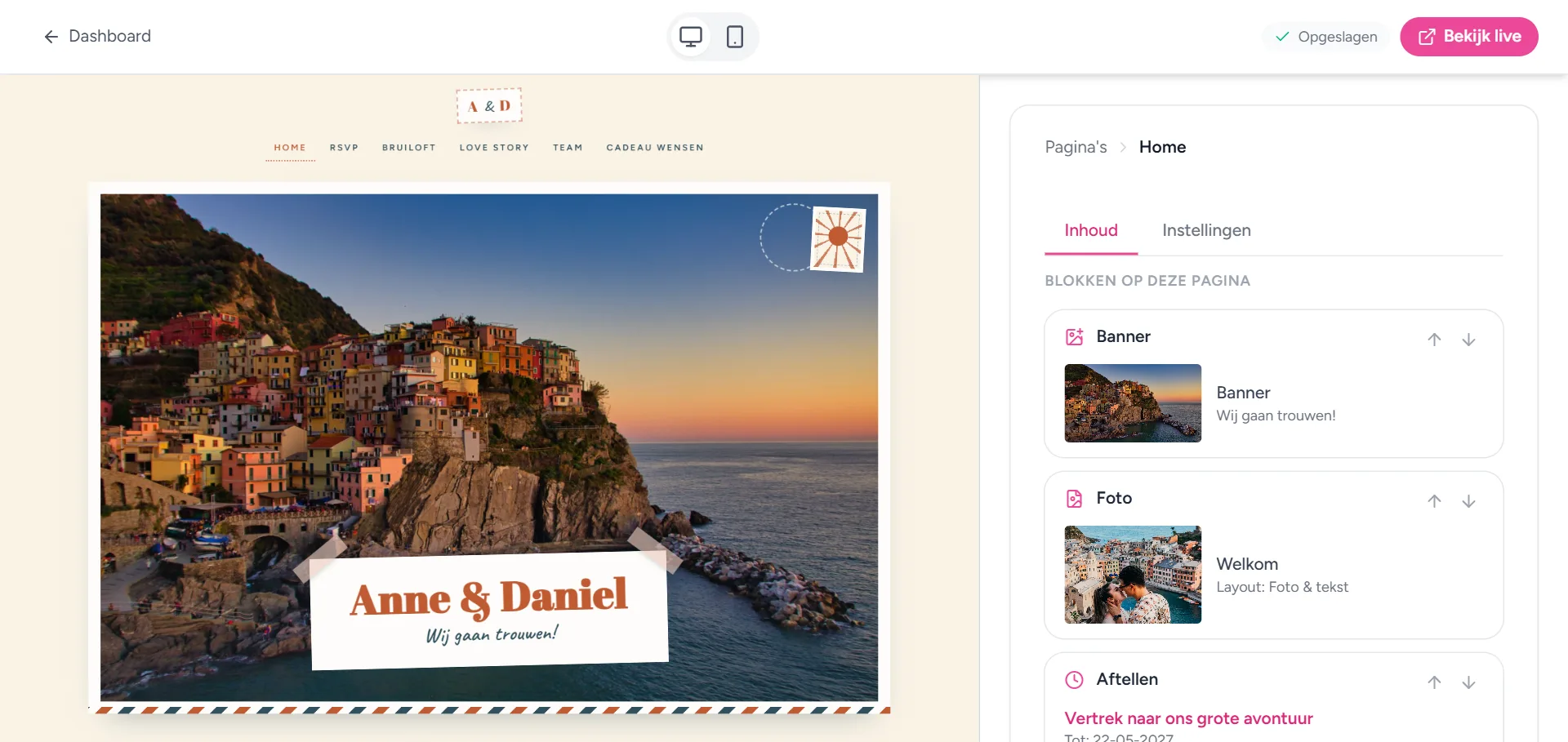 De trouwwebsite-editor van Forever and Ever
