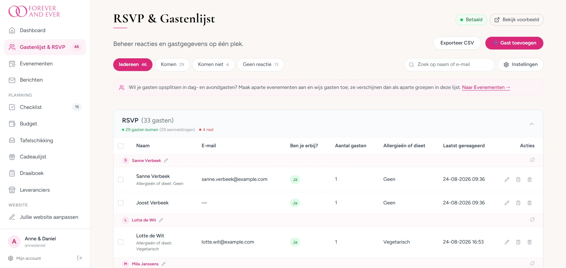 Online RSVP en gastenlijst